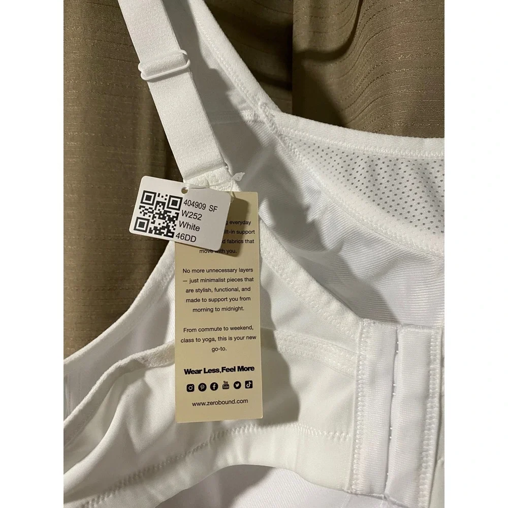 Zerobound White High Impact Sports Bra W252 Mesh Wireless 46DD NEW